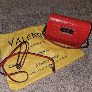 Mario Valentino Red Leather Croc Embossed Handbag